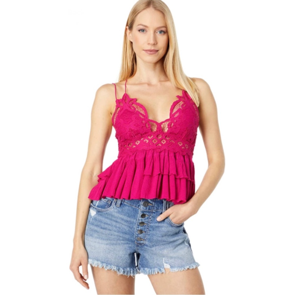 Free People Magenta Dark Pink Cami Tank Top Lace padded